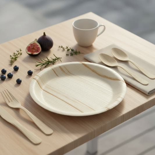 10-inch round Areca palm leaf dinner plate – eco-friendly biodegradable tableware for sustainable dining and events