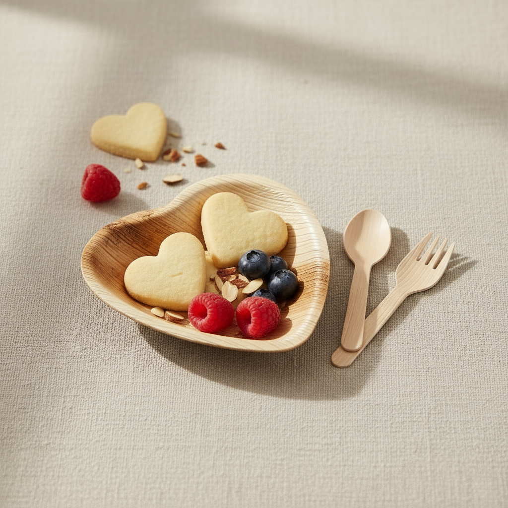 heart shape arecha palm leaf plate
