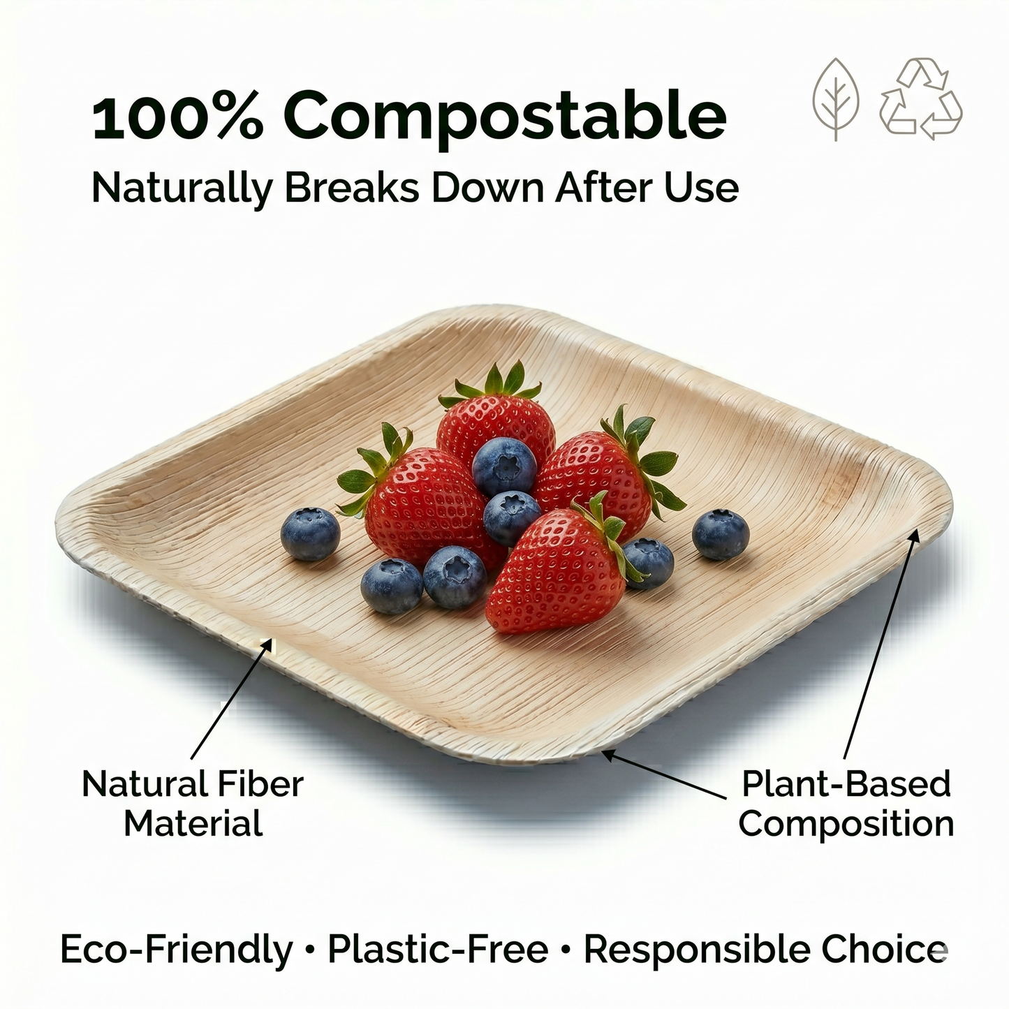 7" Compostable Appetizer Plates | Square Palm Leaf Plates (Pack of 50) – EcoChef