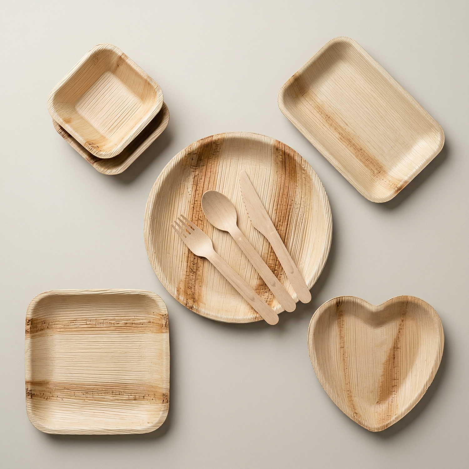 complete natural areca palm leaf catering kit with bulk plates bowls and cutlery compostable sustainable kitchenware for food service