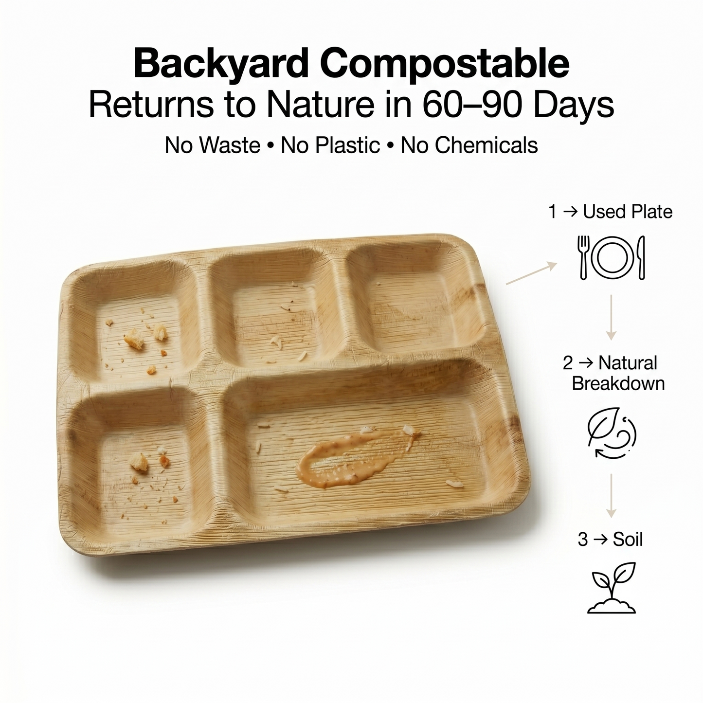 10x12 5-Compartment Compostable Plates | Palm Leaf Divided Plates (Pack of 25) - EcoChef