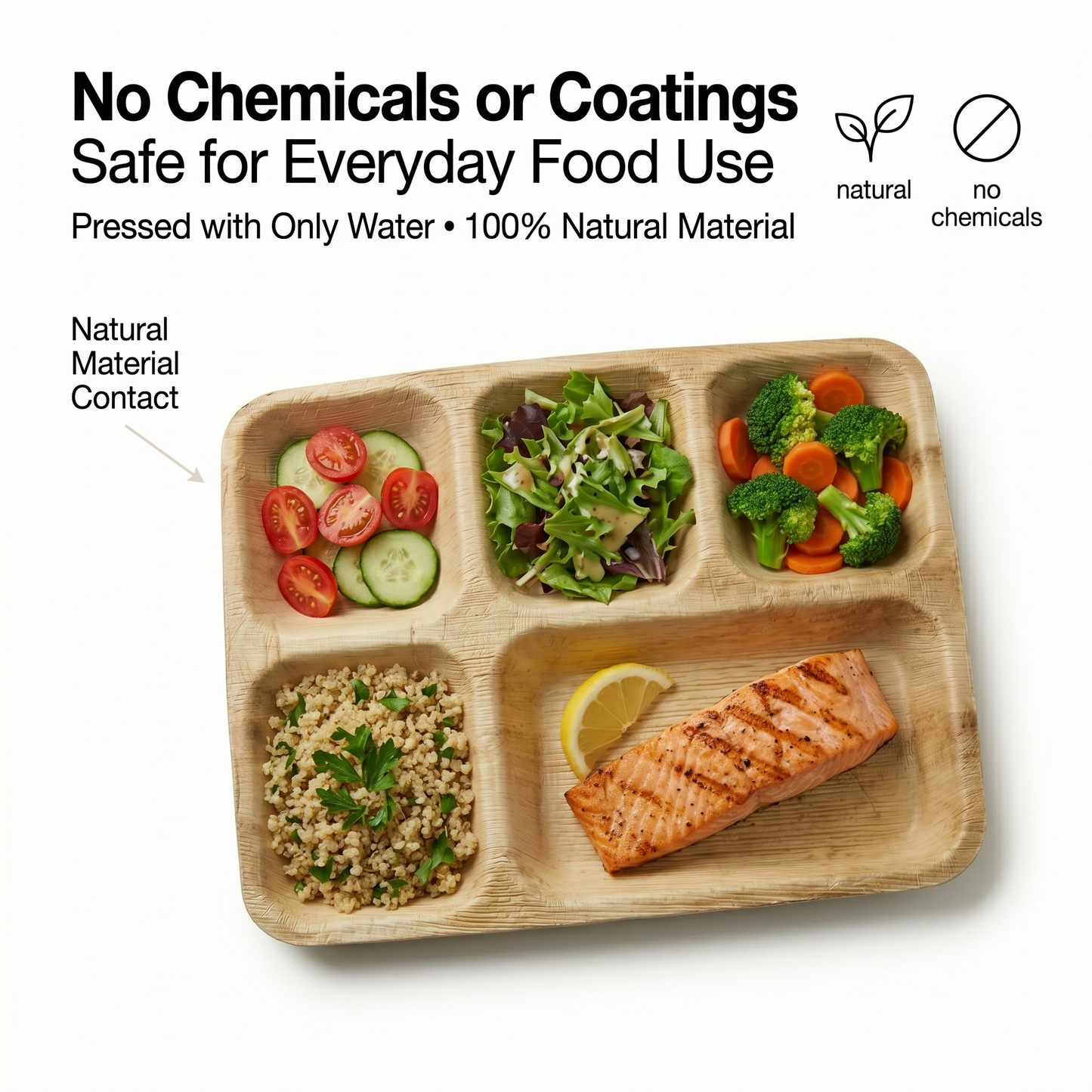 10x12 5-Compartment Compostable Plates | Palm Leaf Divided Plates (Pack of 25) - EcoChef