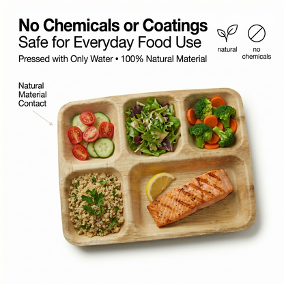 10x12 5-Compartment Compostable Plates | Palm Leaf Divided Plates (Pack of 25) - EcoChef
