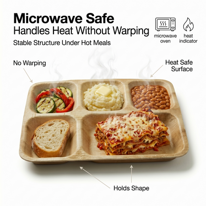 10x12 5-Compartment Compostable Plates | Palm Leaf Divided Plates (Pack of 25) - EcoChef