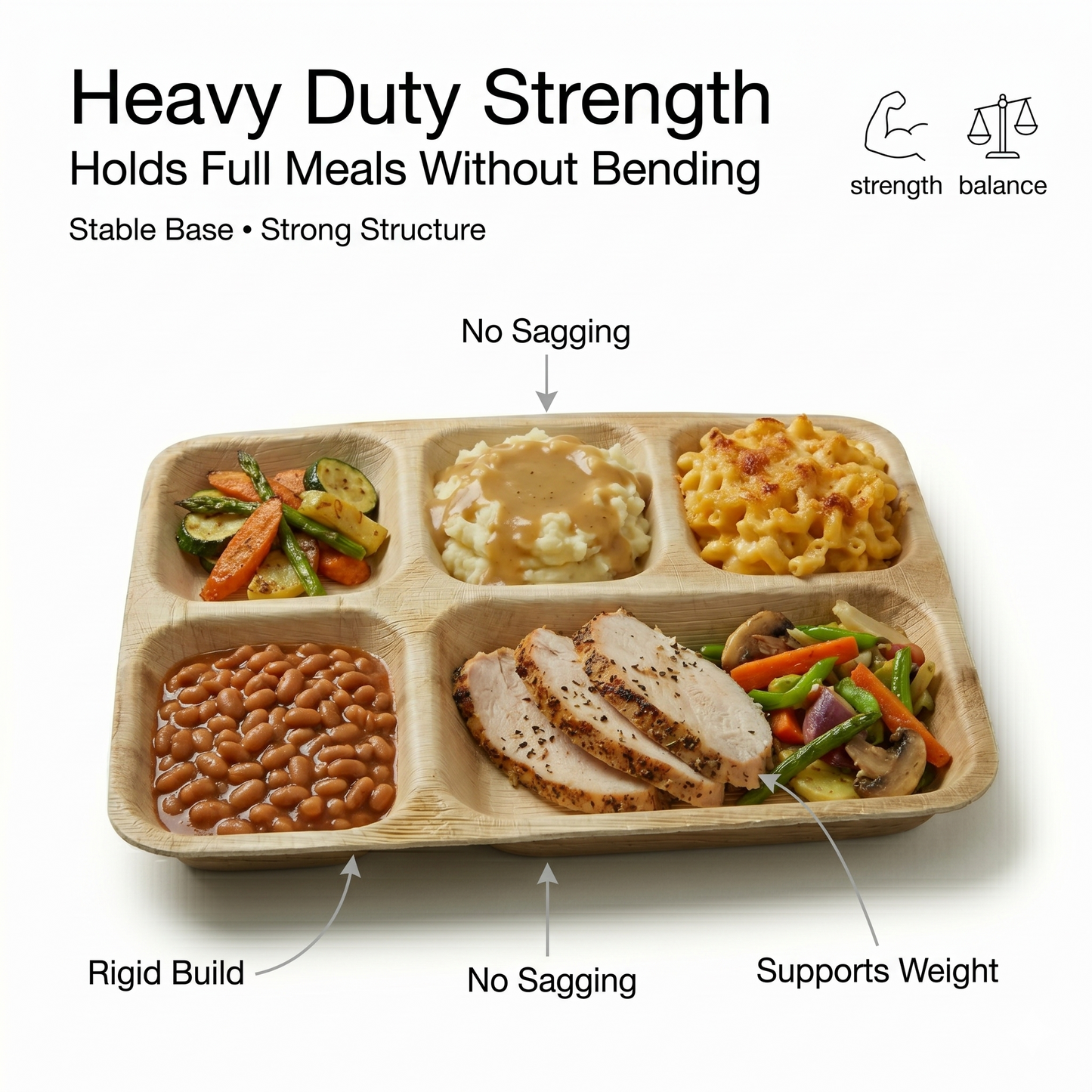 10x12 5-Compartment Compostable Plates | Palm Leaf Divided Plates (Pack of 25) - EcoChef