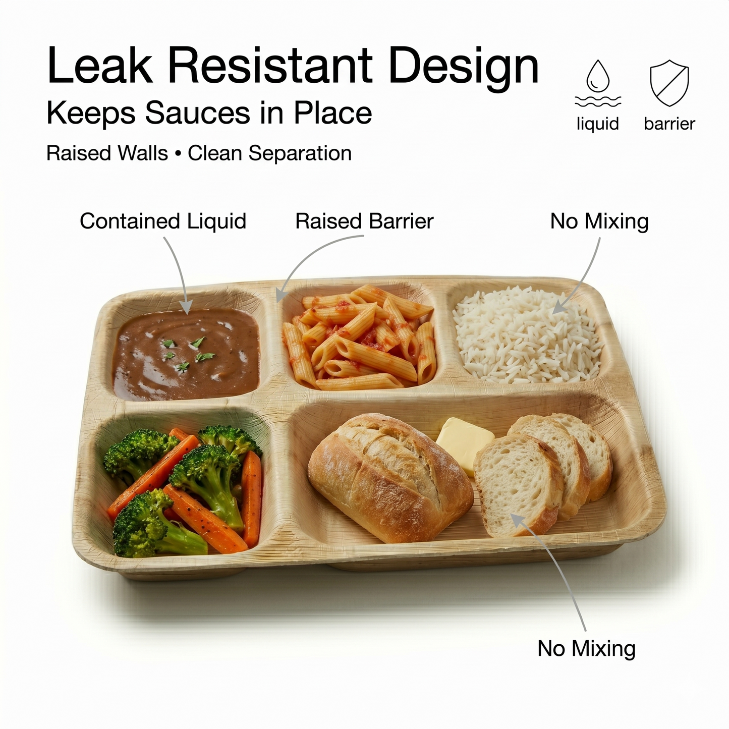 10x12 5-Compartment Compostable Plates | Palm Leaf Divided Plates (Pack of 25) - EcoChef