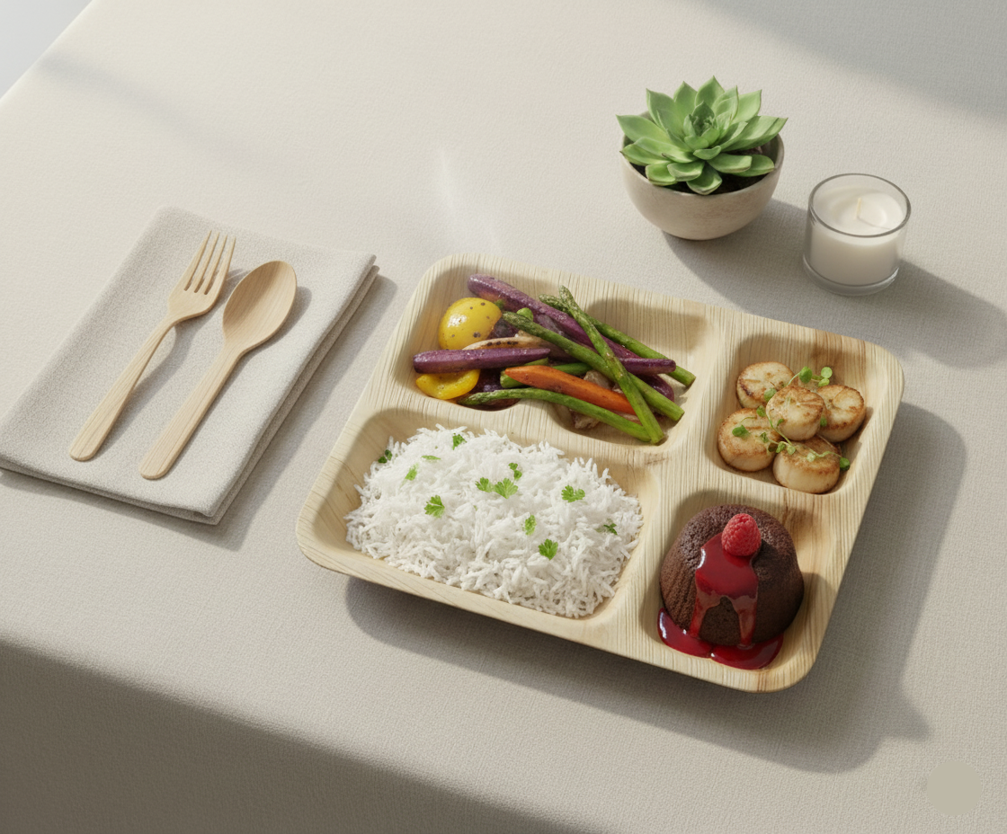 Eco Chef Arecha Palm leaf 4 portion plate