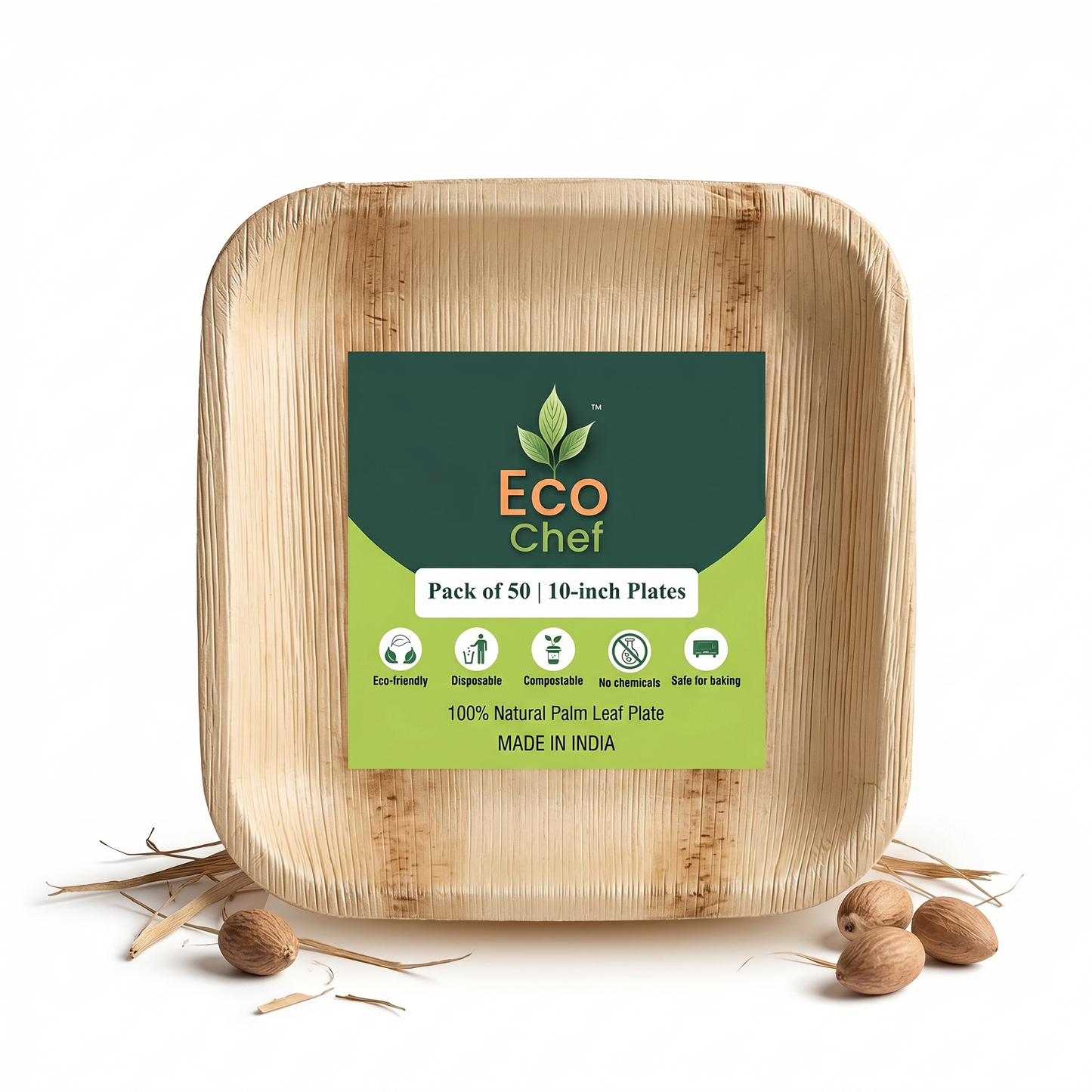10-Inch Square Palm Leaf Plates | 50 Pack | Compostable Dinnerware for Events – EcoChef
