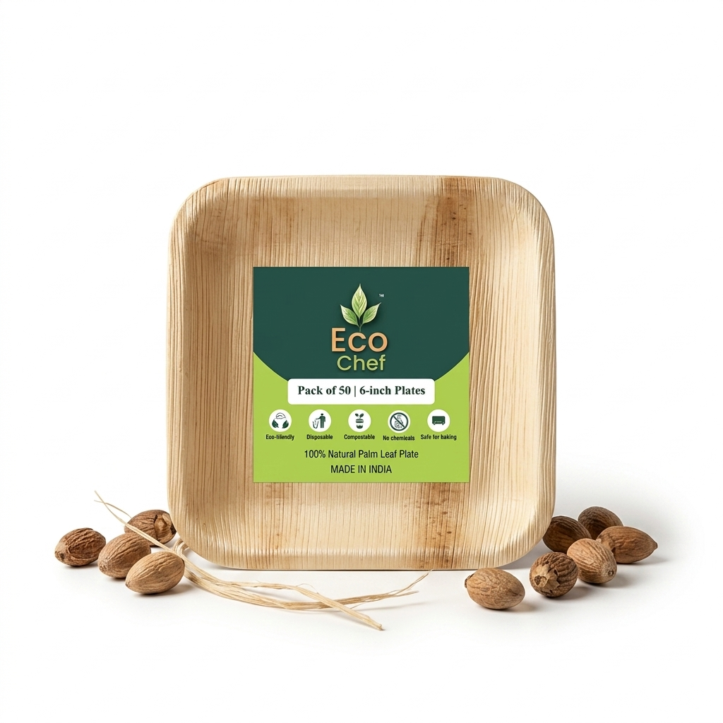 6" Square Compostable Dessert Plates | Palm Leaf Plates (Pack of 50) – EcoChef