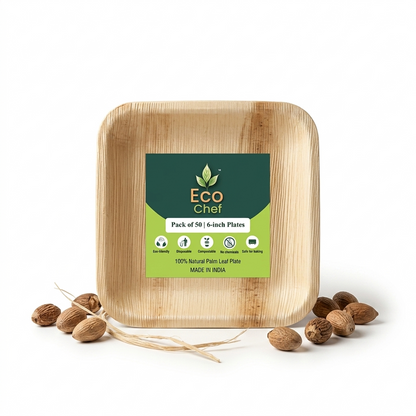 6" Square Compostable Dessert Plates | Palm Leaf Plates (Pack of 50) – EcoChef