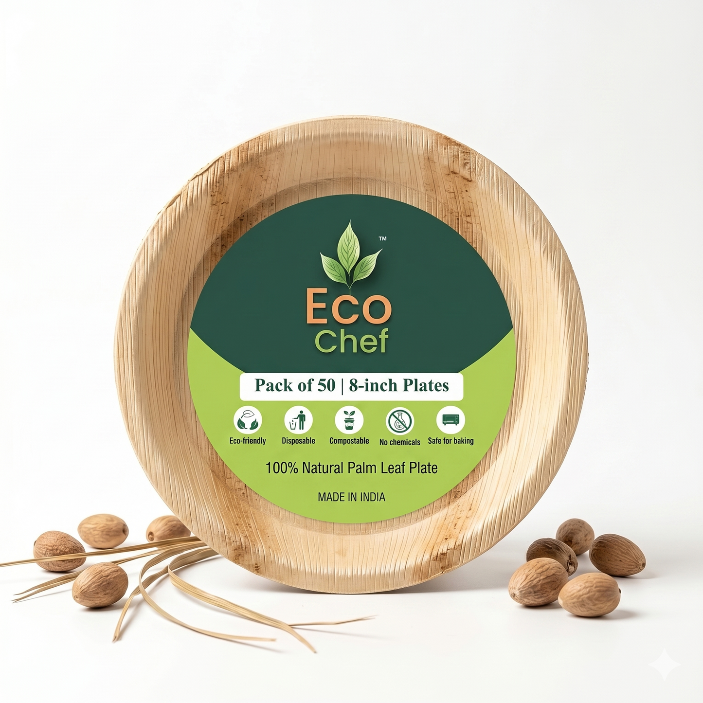 8" Round Compostable Lunch Plates | Palm Leaf Plates (Pack of 50) – EcoChef