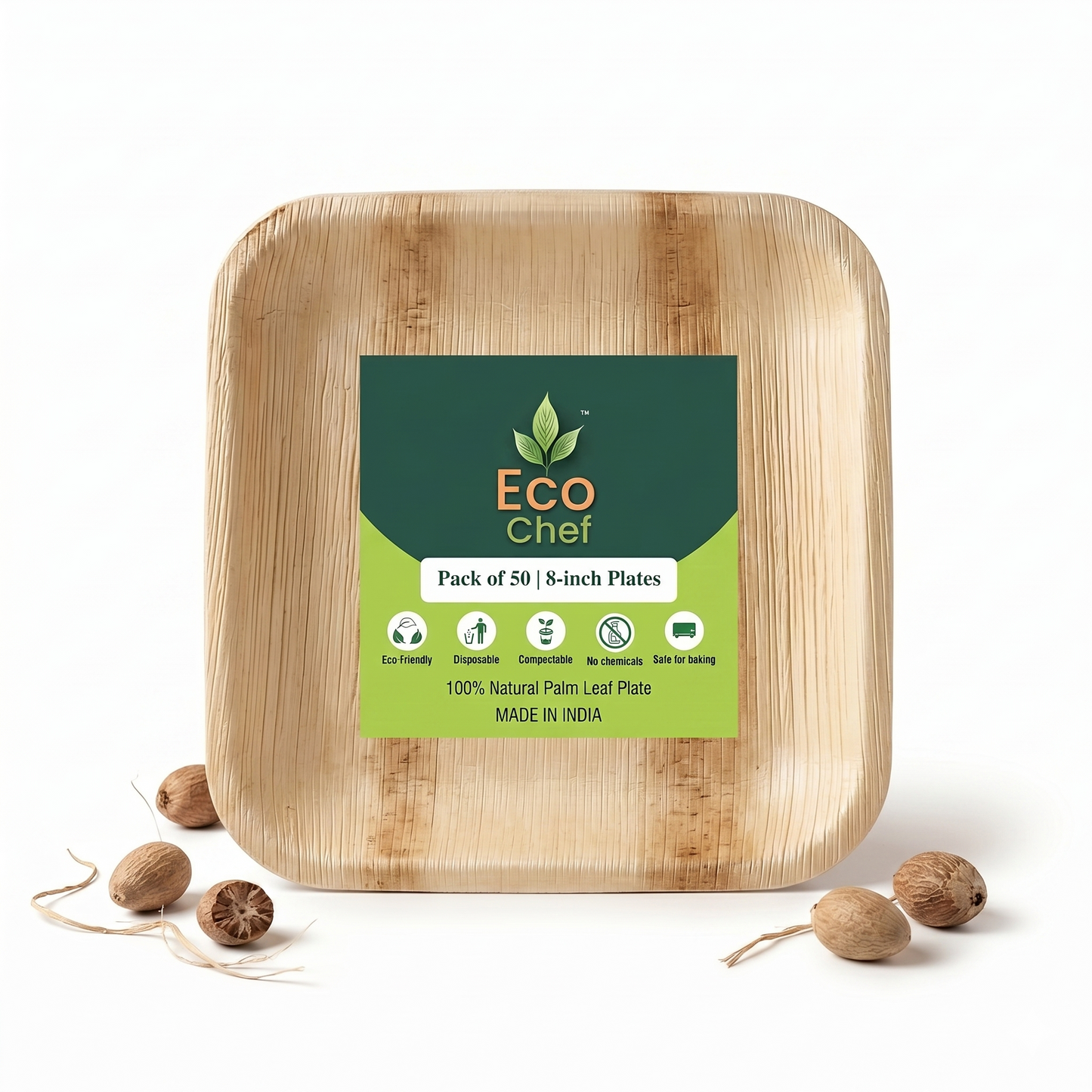 8" Square Compostable Lunch Plates | Palm Leaf Plates (Pack of 50) – EcoChef