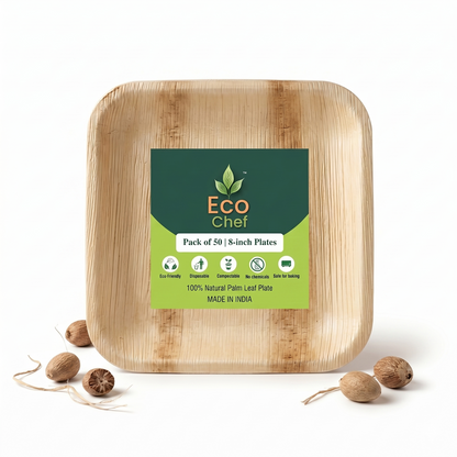 8" Square Compostable Lunch Plates | Palm Leaf Plates (Pack of 50) – EcoChef