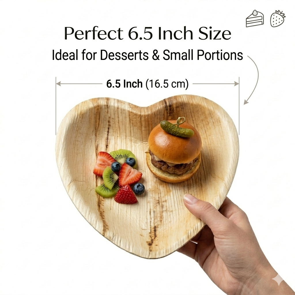 6.5" Heart Shaped Compostable Plates | Palm Leaf Dessert Plates (Pack of 50) – EcoChef