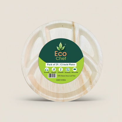 12" 4-Compartment Compostable Plates | Round Divided Palm Leaf Plates (Pack of 50) – EcoChef