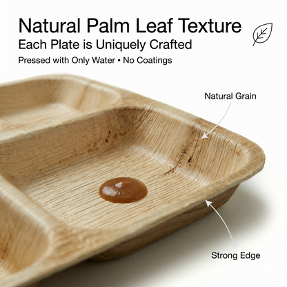 10x12 5-Compartment Compostable Plates | Palm Leaf Divided Plates (Pack of 25) - EcoChef