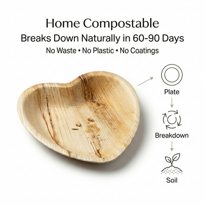 6.5" Heart Shaped Compostable Plates | Palm Leaf Dessert Plates (Pack of 50) – EcoChef