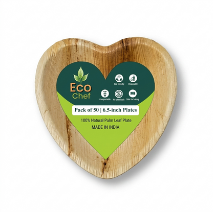 6.5" Heart Shaped Compostable Plates | Palm Leaf Dessert Plates (Pack of 50) – EcoChef