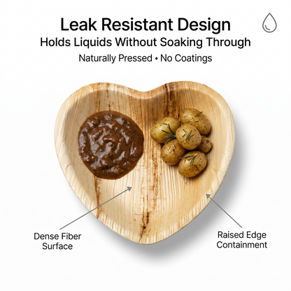 6.5" Heart Shaped Compostable Plates | Palm Leaf Dessert Plates (Pack of 50) – EcoChef