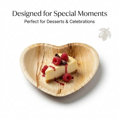 6.5" Heart Shaped Compostable Plates | Palm Leaf Dessert Plates (Pack of 50) – EcoChef