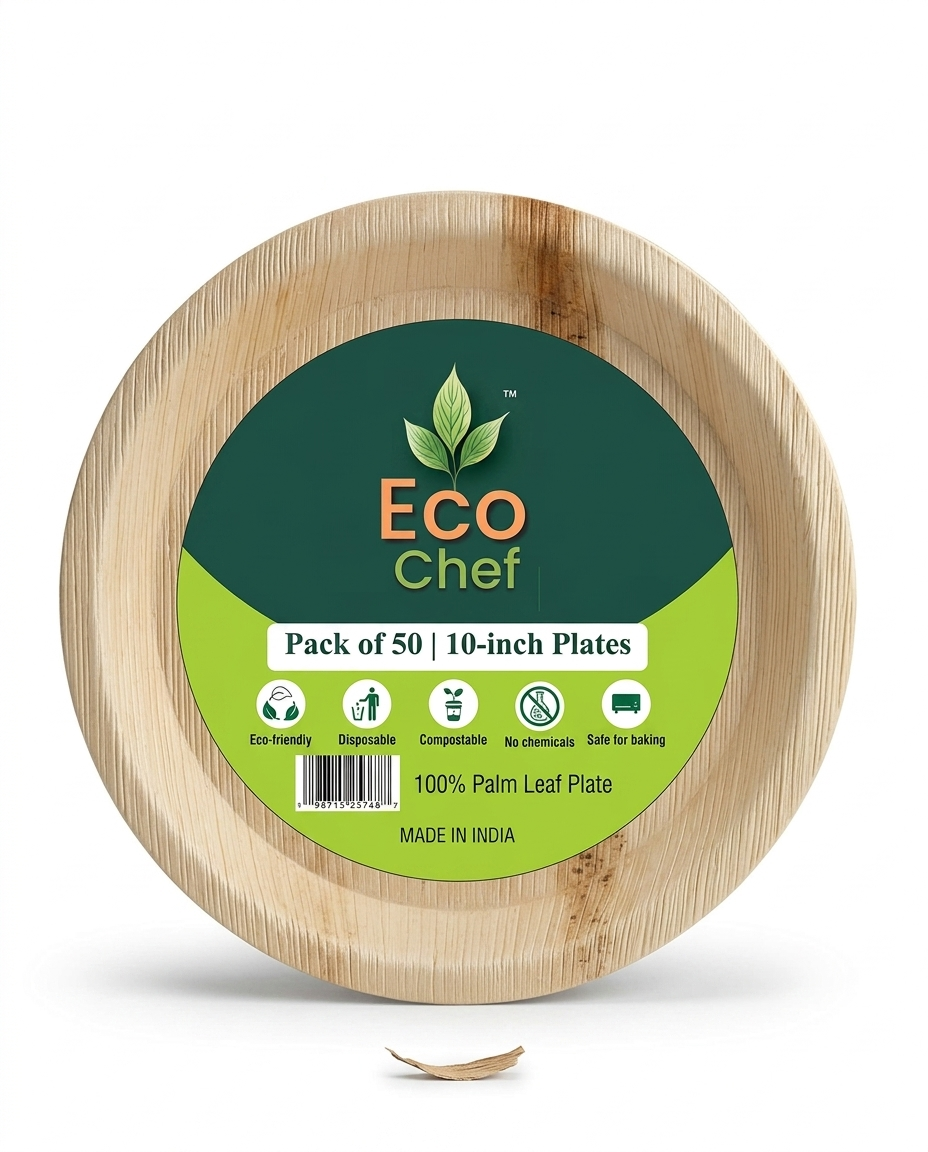 10" Round Compostable Dinner Plates | Palm Leaf Plates (Pack of 50) – EcoChef