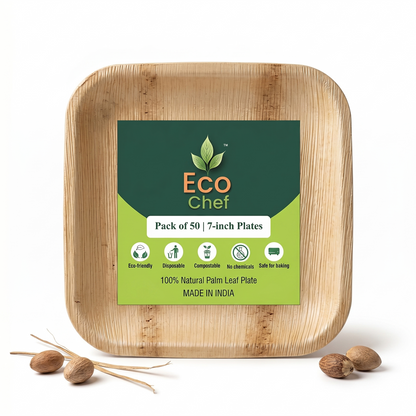 7" Compostable Appetizer Plates | Square Palm Leaf Plates (Pack of 50) – EcoChef