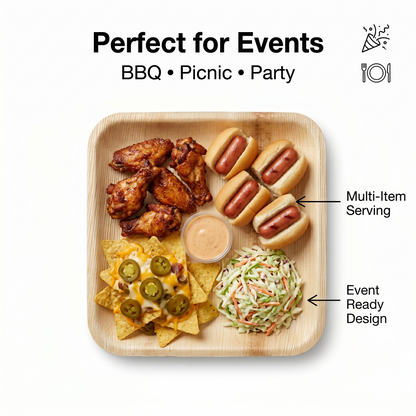 10-Inch Square Palm Leaf Plates | 50 Pack | Compostable Dinnerware for Events – EcoChef