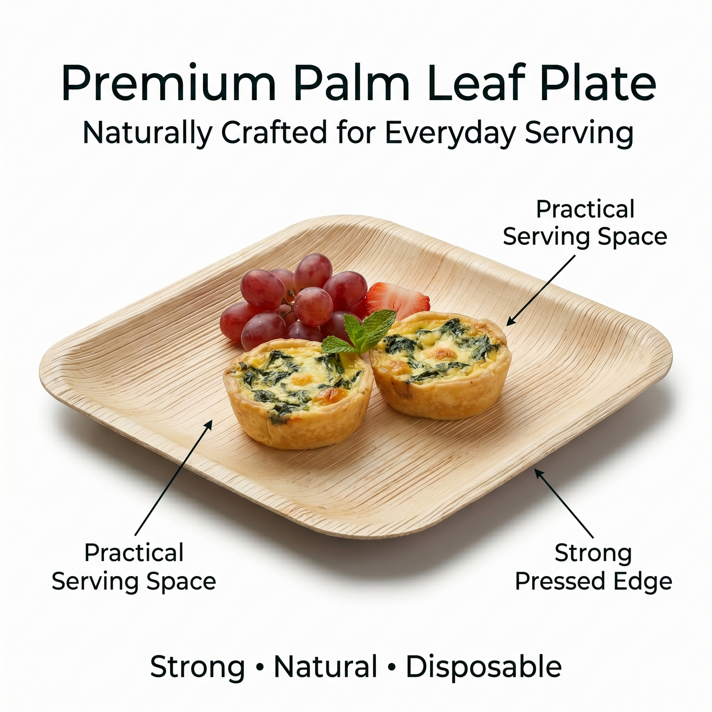 7" Compostable Appetizer Plates | Square Palm Leaf Plates (Pack of 50) – EcoChef