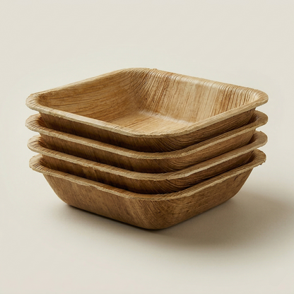 stack of four 3 inch square bowls natural fiber compostable sustainable kitchenware